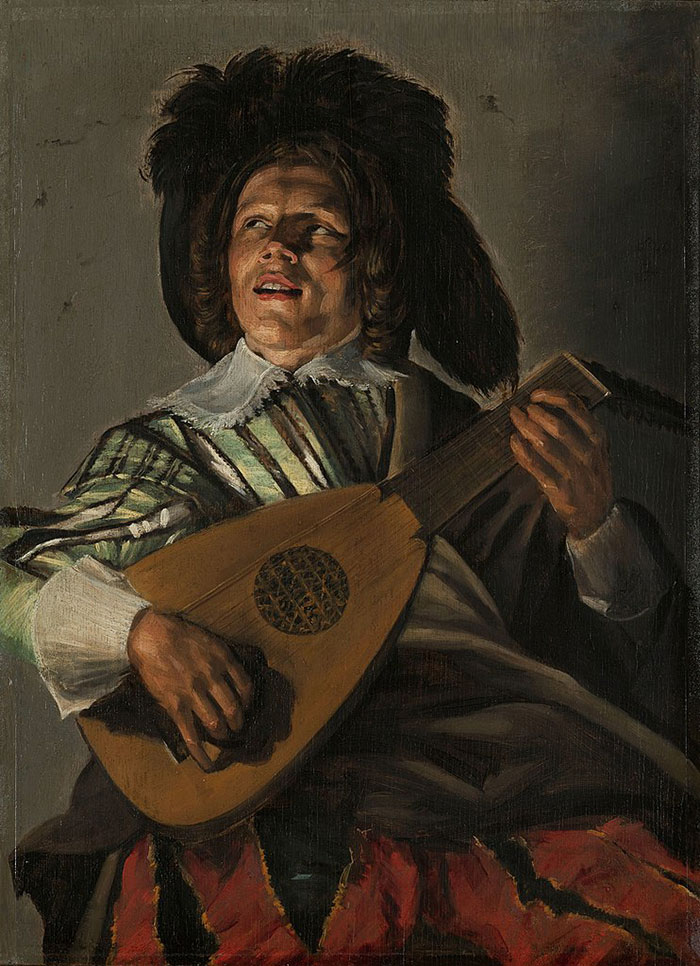 A musician playing a lute, painted in a classic art style, exemplifying famous paintings in art history.