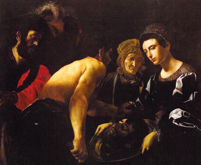 A famous painting depicting a dramatic scene with several figures in a dimly lit setting.