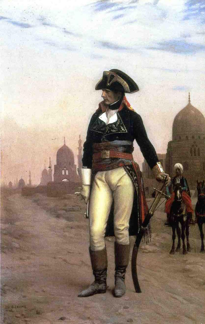 A historical figure in uniform stands in a desert setting, exemplifying famous paintings in art history.