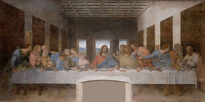 Famous painting depicting a group of people seated at a long table.