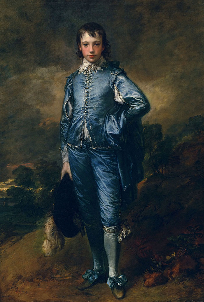 Portrait of a boy in a blue outfit from an iconic painting in art history, capturing intricate details and rich colors.