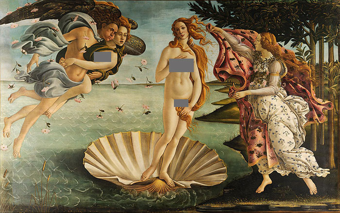Birth of Venus by Botticelli, one of the most famous paintings in art history, depicting Venus arriving on a seashell.