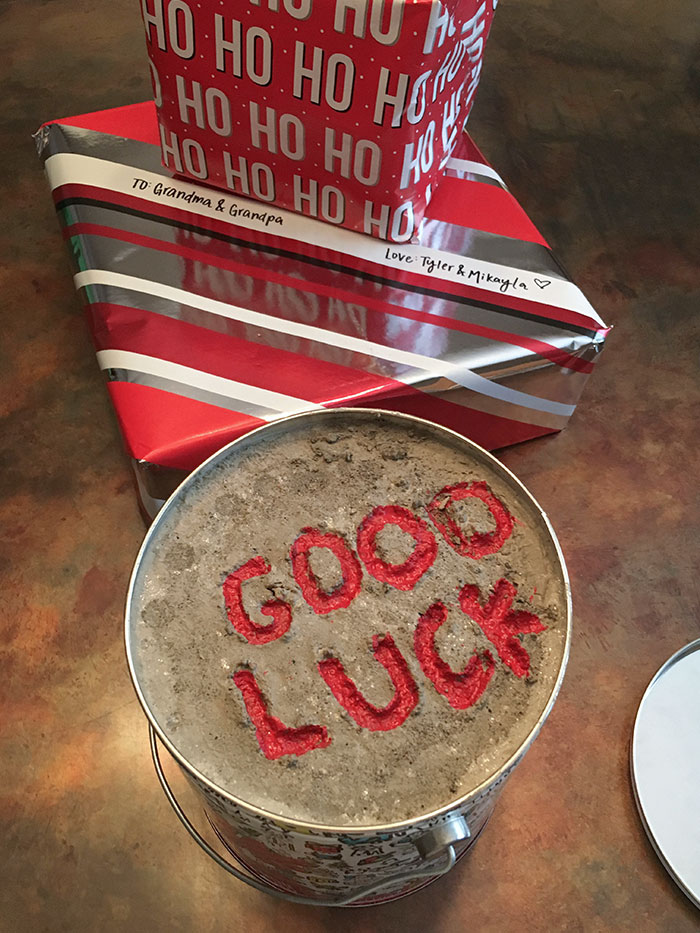 Gift Came Embedded Inside A Bucket Of Concrete