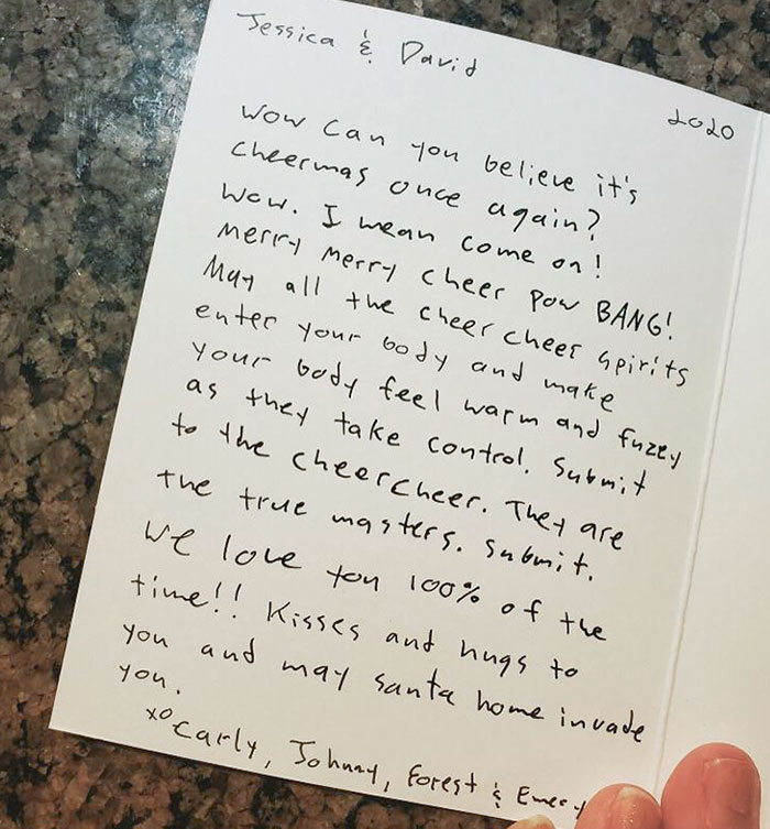 I Asked My Husband To Take On Some Christmas Cards This Year. My Sister Just Sent Me This Picture Of What He Wrote