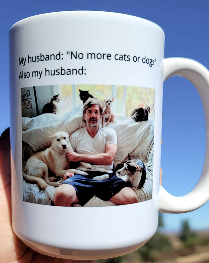 We Exchanged Mugs For Christmas And Got Our Friend One With A Meme She Made Of Her Husband