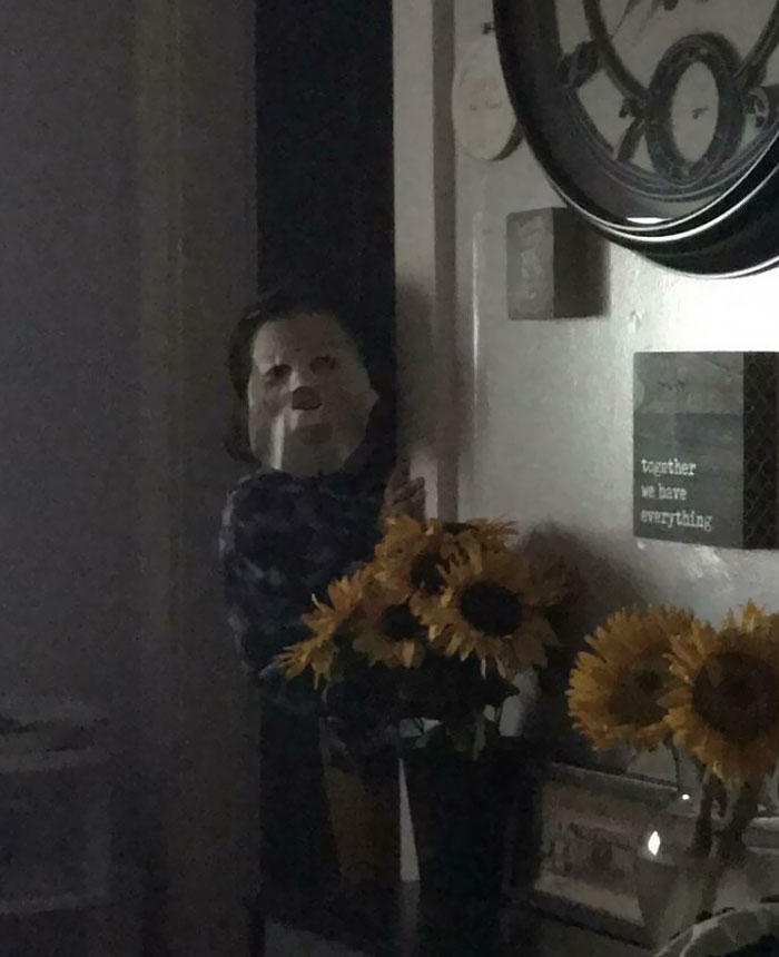 My Daughter Just Came Around The Corner Wearing A Lavender Face Mask And Scared The Absolute Hell Out Of Me