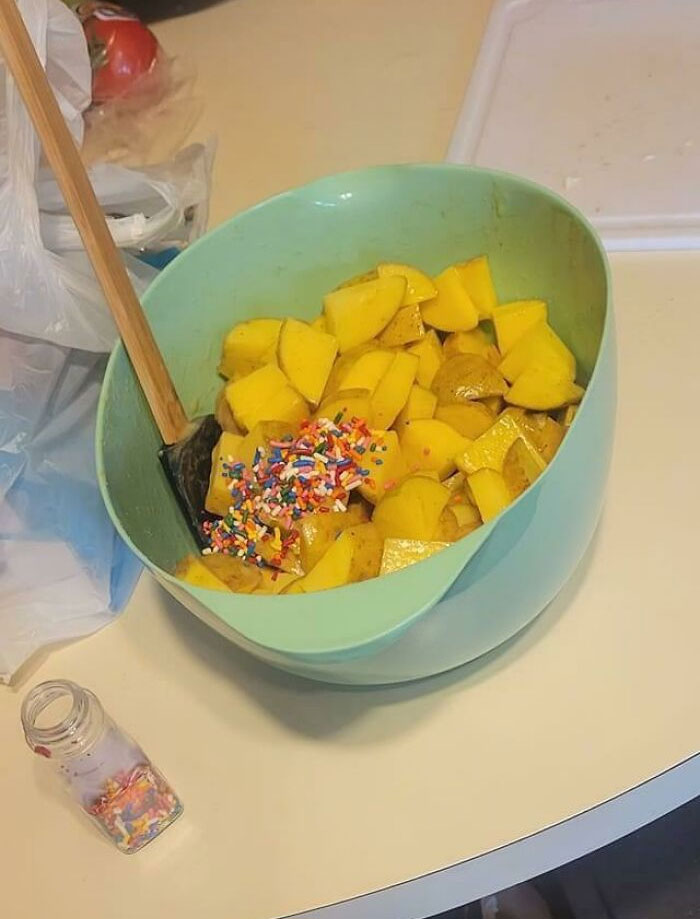 Stepped Out Of The Kitchen For A Moment And My Daughter Tried To Help Season The Potatoes