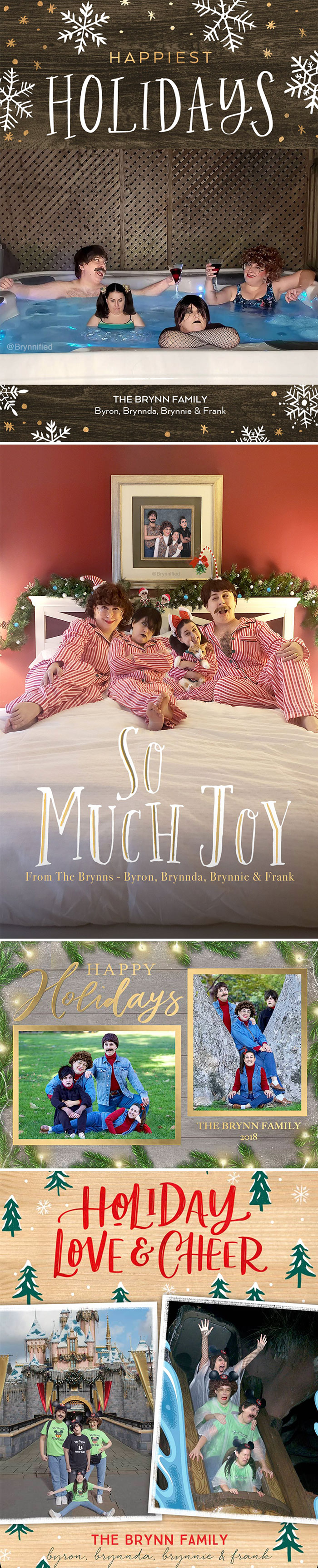 Every Year For The Past 7 Years, I've Photoshopped Myself To Be My Own Awkward Family. This Year I Rented An Airb&b So I Could Take Pictures In A Hot Tub (Yes, They Are All Me)