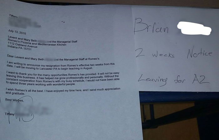 Two Types Of 2 Week Notices: I Care And I'm Sad To Be Leaving, And IDGAF