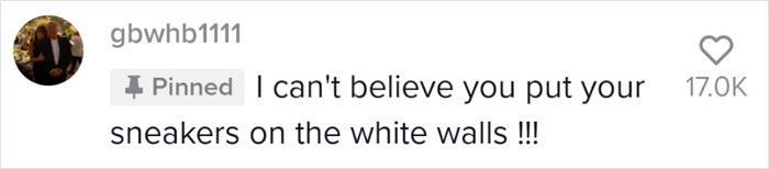 Comment questioning sneakers on white walls in a pose recreation.