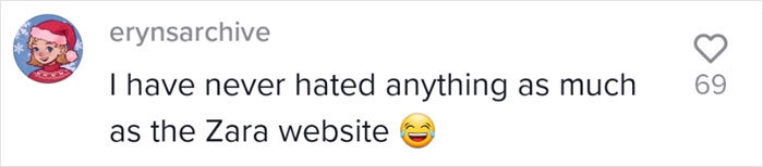Screenshot of a comment criticizing the Zara website with a smiling emoji.