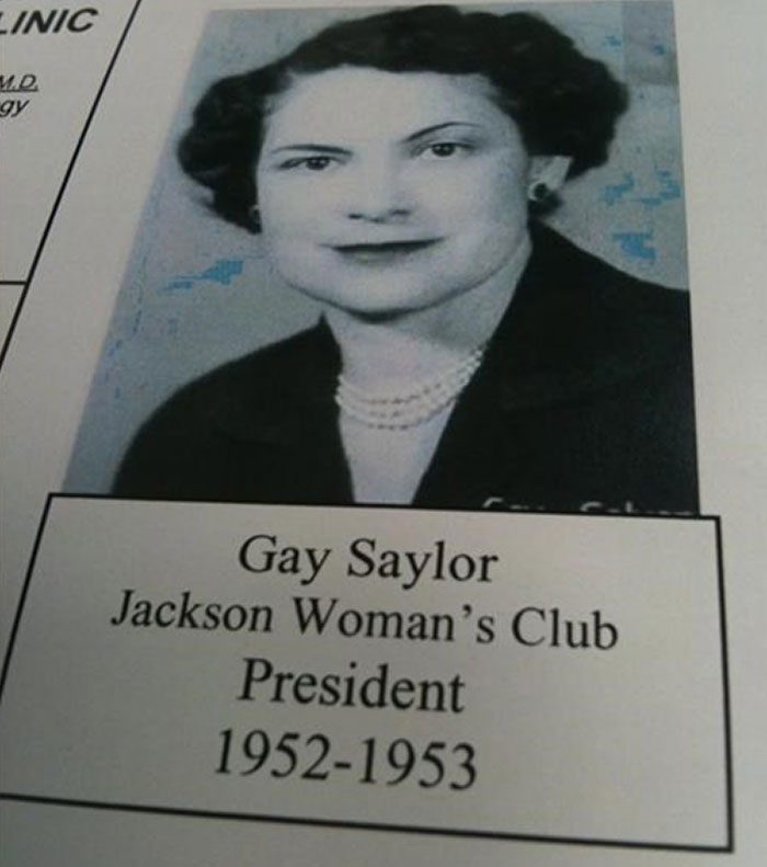 Black and white vintage portrait of a woman named Gay Saylor, an example of unusual names parents gave.