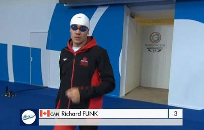 Male swimmer in Canada team gear preparing to compete, illustrating unusual names shared by people online.