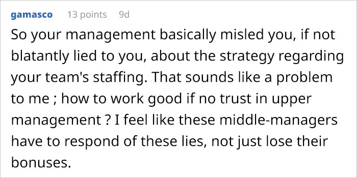 Upper Management Purposely Pauses The Hiring Process To Dump Workload Of 12 On 7, Manager Maliciously Complies And Gets His Staff A Bonus Without Exploiting Them Upper Management Purposely Pauses The Hiring Process To Dump Workload Of 12 On 7, Manager Maliciously Complies And Gets His Staff A Bonus Without Exploiting Them