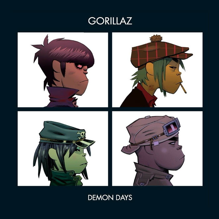 Gorillaz Demon Days album cover featuring animated characters.
