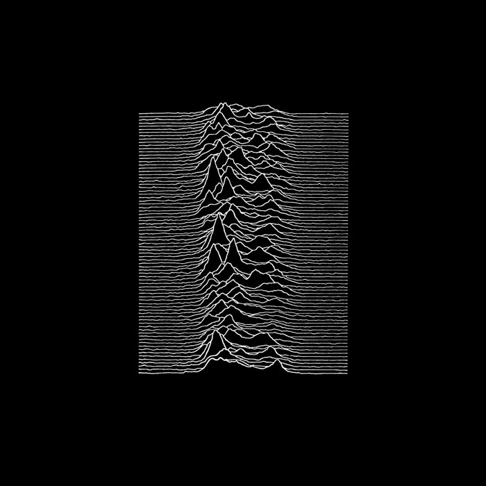 Minimalist album cover design featuring white lines on a black background, iconic in music history.