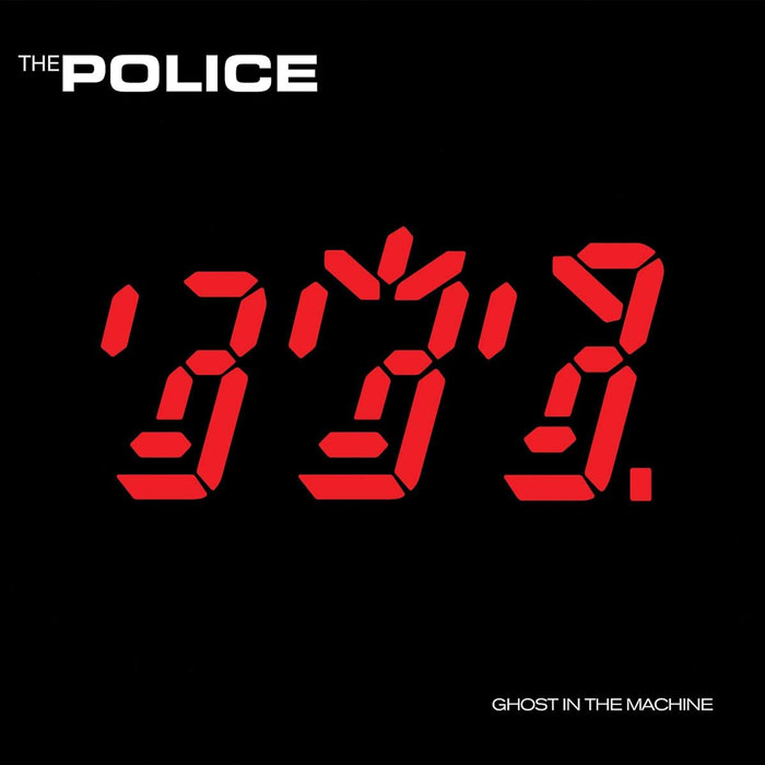 Album cover for "Ghost in the Machine" by The Police, featuring red digital numerals on a black background.