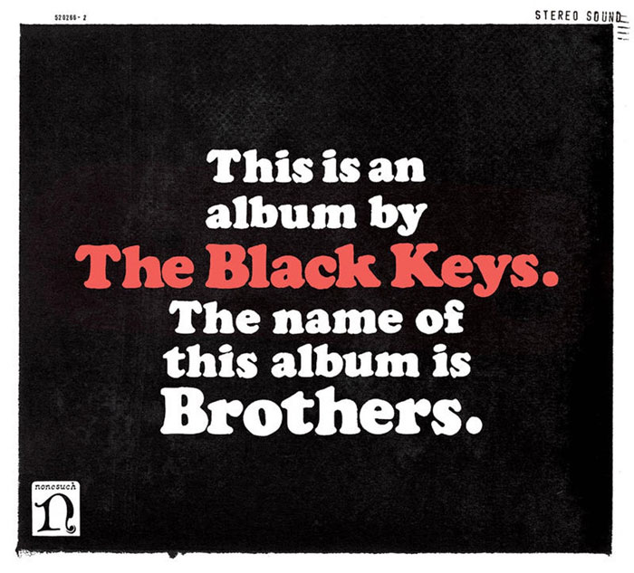 Album cover for "Brothers" by The Black Keys, featuring bold text on a black background.