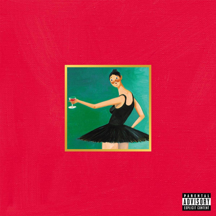 Ballet dancer holding a glass on a vibrant red background, representing one of the greatest album covers ever.