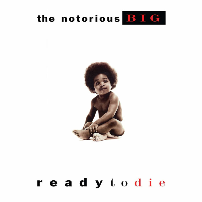 Album cover featuring a baby with a white background for "Ready to Die" by The Notorious B.I.G.