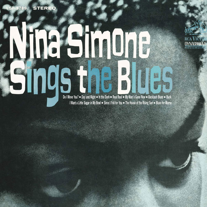 Nina Simone album cover featuring bold text on a monochrome portrait background.