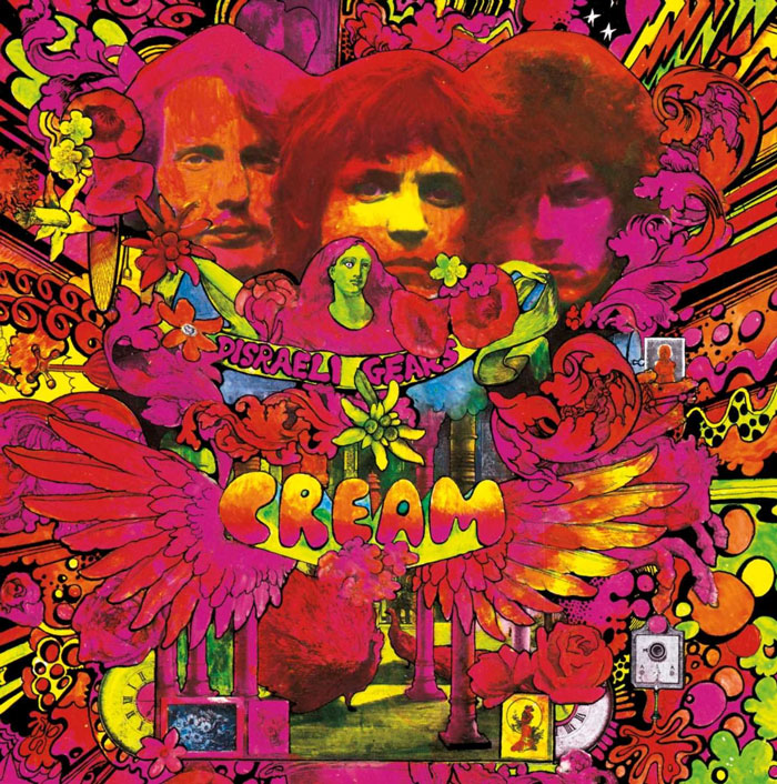 Psychedelic album cover art with vibrant colors and band name Cream.