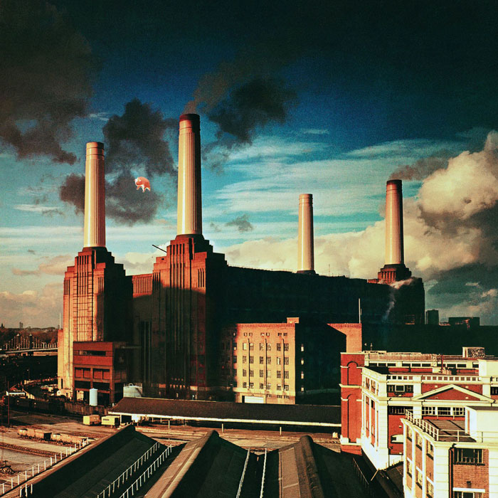 Power station with four chimneys and a floating pig, one of the greatest album covers.