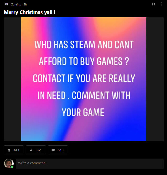 I Found This Generous Santa On 9gag, Buying Game From Steam Store For Everyone