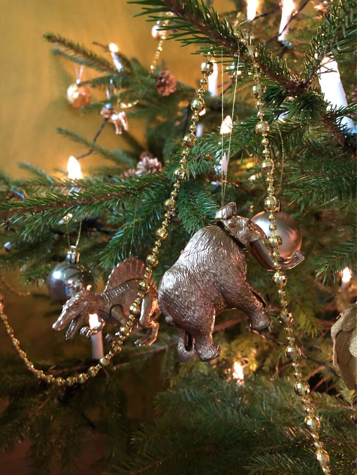 This Year We Sprayed Gold On Some Old Toys To Hang On The Tree