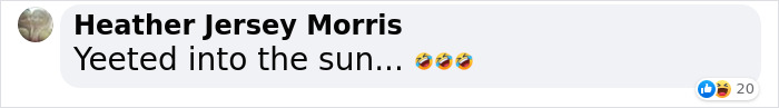 Comment about Karen burning a pie, with laughing emojis.