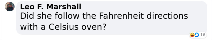 Comment mocking Karen for burning pie, referencing Marie Callender's and oven settings mix-up.