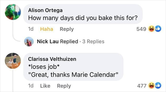 Comments humorously blaming Marie Callender's for a burnt pie catastrophe.