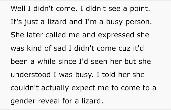 "Am I Wrong For Not Attending My Daughter's Gender Reveal For Her Lizard?"