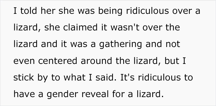 "Am I Wrong For Not Attending My Daughter's Gender Reveal For Her Lizard?"