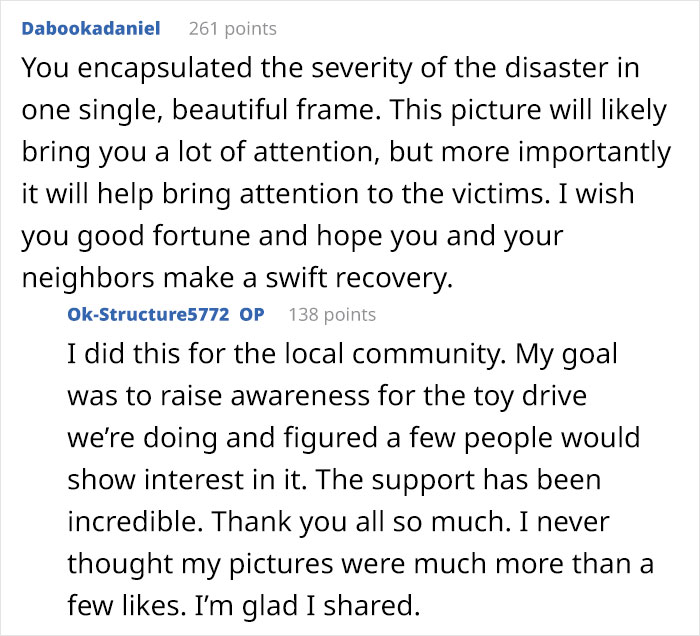 Comments from Reddit users discussing the viral guy snaps eye-opening photos of Mayfield tornado aftermath. Comments from Reddit users discussing the viral guy snaps eye-opening photos of Mayfield tornado aftermath.