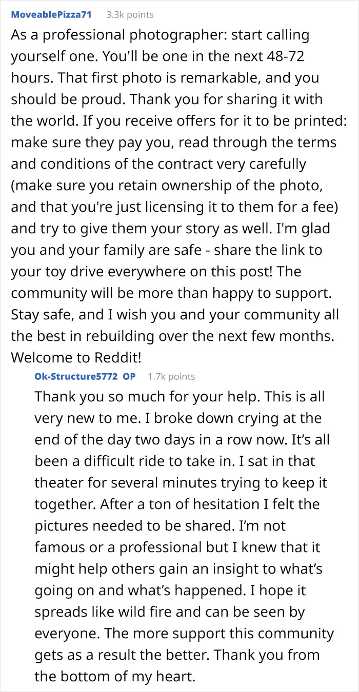 Reddit comments praising a guy who snaps eye-opening photos of Mayfield tornado aftermath and shares his story online. Reddit comments praising a guy who snaps eye-opening photos of Mayfield tornado aftermath and shares his story online.