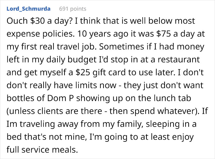 Employee Barely Uses Her Daily Expenses Paid With Company Money, Gets Told Off For One Time Going $1.50 Over The Limit, Decides To Maliciously Comply Employee Barely Uses Her Daily Expenses Paid With Company Money, Gets Told Off For One Time Going $1.50 Over The Limit, Decides To Maliciously Comply