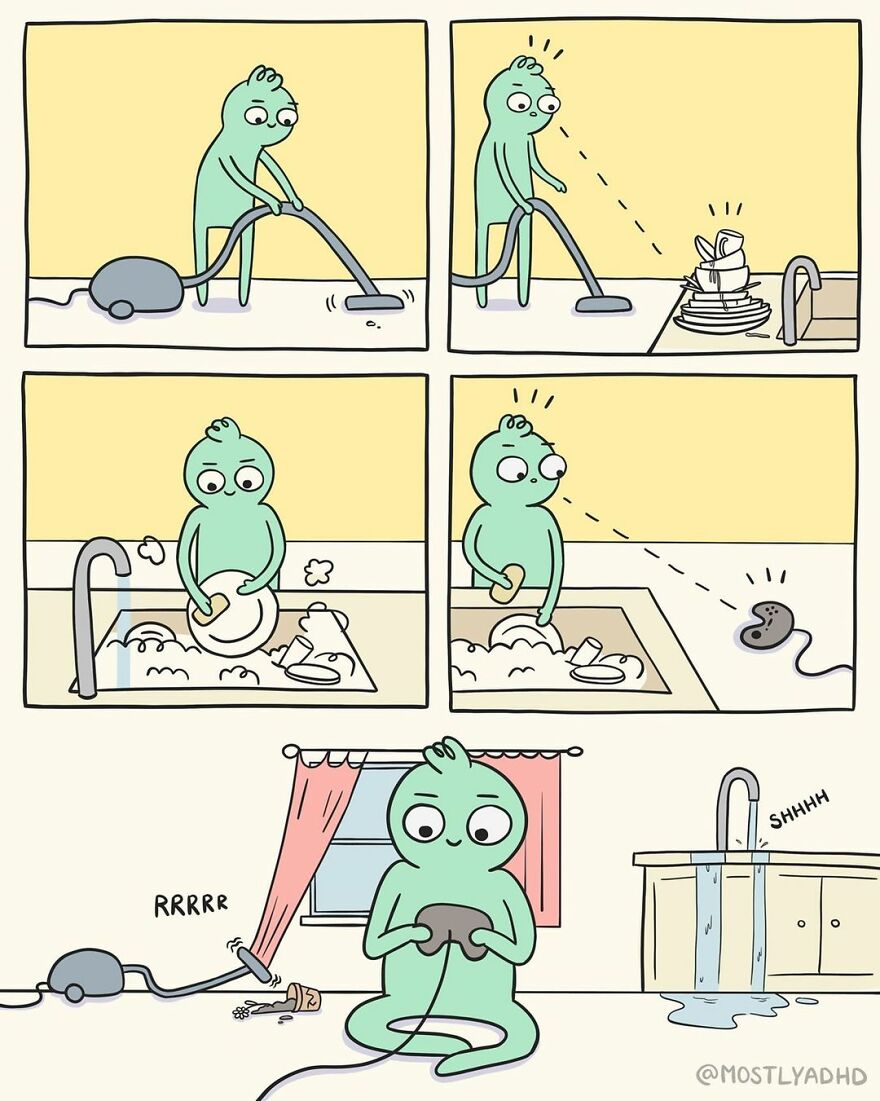 Artist Takes His Daily Struggles With Adhd, Anxiety And Depression And Turns Them Into Humorous Comics (24 Comics)