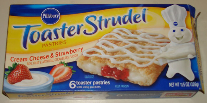 Pillsbury Toaster Strudel box featuring cream cheese and strawberry pastries, a nostalgic 90s food.