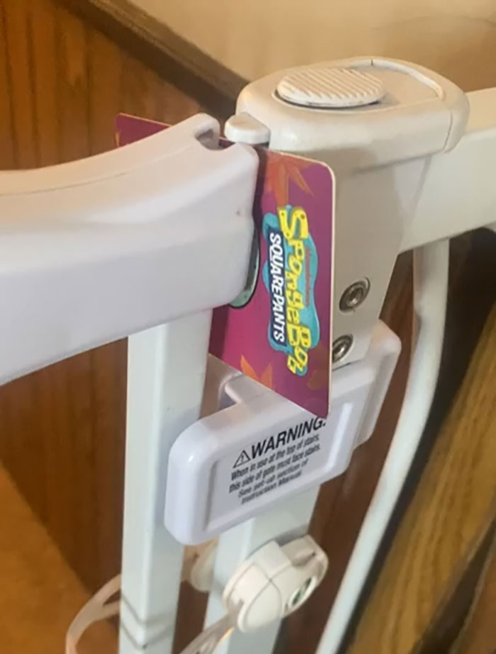 My 3 Year Old Used A Card To Try To Jimmy The Child Lock Gate. Which Is Why We Have Two Locks... We No Longer Will Watch Crime Shows With Him In The Room