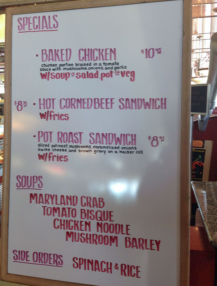 The Handwriting On This Menu At A Local Diner