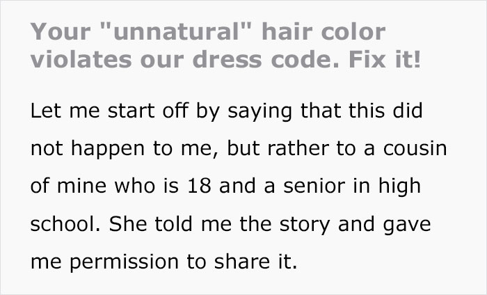 Student Gets In Trouble For Her Natural Hair Color Defying Schools Dress Code, Maliciously Complies By Dyeing It