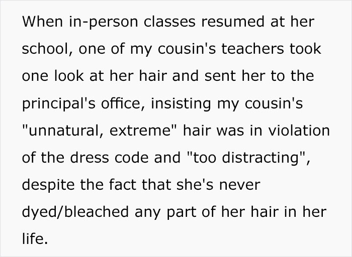 Student Gets In Trouble For Her Natural Hair Color Defying Schools Dress Code, Maliciously Complies By Dyeing It