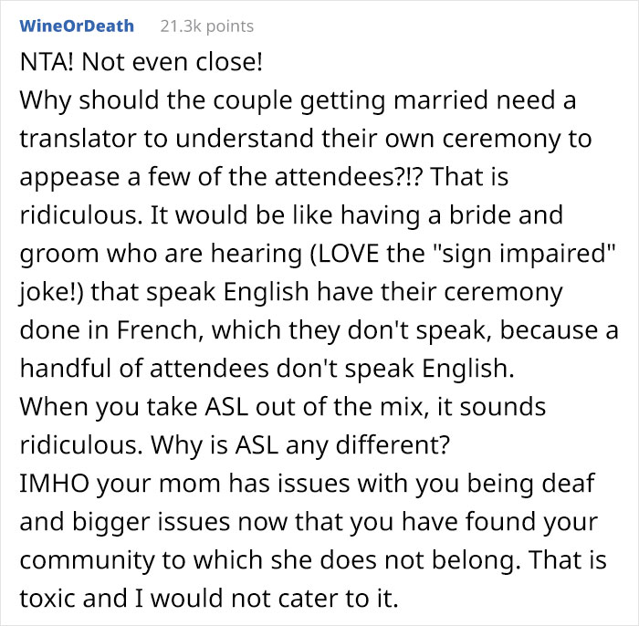 Unsupportive Mom Upset After Her Deaf Daughter Decides To Hold Her Wedding Ceremony In Sign Language