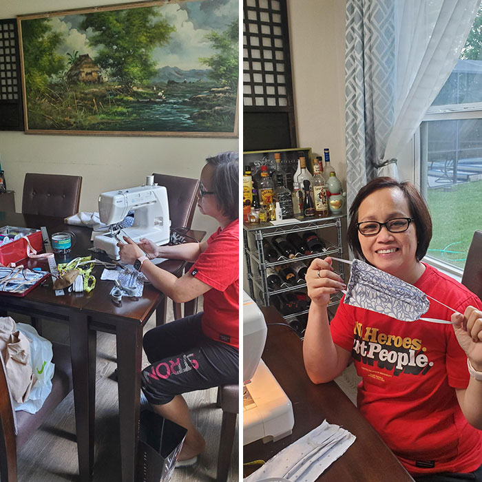 My Mom Is A Nurse And She Spent All Of Today Making Facemasks For Her Coworkers