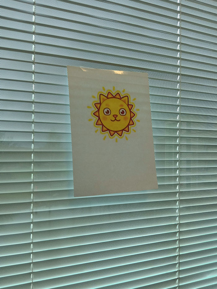 My Colleague Noticed I Closed My Blinds As The Weather Was Depressing Me. When I Went To Get Coffee I Came Back To This, Really Brightened Up My Day