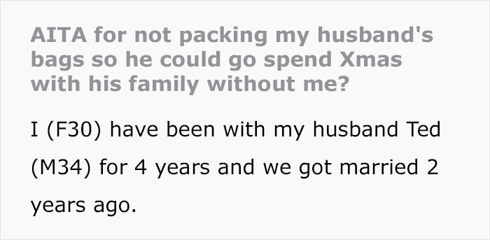 Woman Isn't Invited For Christmas With Husband’s Family Because Of Last Year's 'Negative Points', Drama Ensues When She Doesn't Pack Bags For Husband To Go Alone Woman Isn't Invited For Christmas With Husband’s Family Because Of Last Year's 'Negative Points', Drama Ensues When She Doesn't Pack Bags For Husband To Go Alone