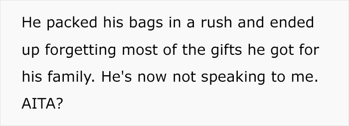 Woman Isn't Invited For Christmas With Husband’s Family Because Of Last Year's 'Negative Points', Drama Ensues When She Doesn't Pack Bags For Husband To Go Alone Woman Isn't Invited For Christmas With Husband’s Family Because Of Last Year's 'Negative Points', Drama Ensues When She Doesn't Pack Bags For Husband To Go Alone