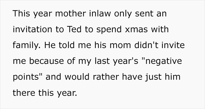 Woman Isn't Invited For Christmas With Husband’s Family Because Of Last Year's 'Negative Points', Drama Ensues When She Doesn't Pack Bags For Husband To Go Alone Woman Isn't Invited For Christmas With Husband’s Family Because Of Last Year's 'Negative Points', Drama Ensues When She Doesn't Pack Bags For Husband To Go Alone