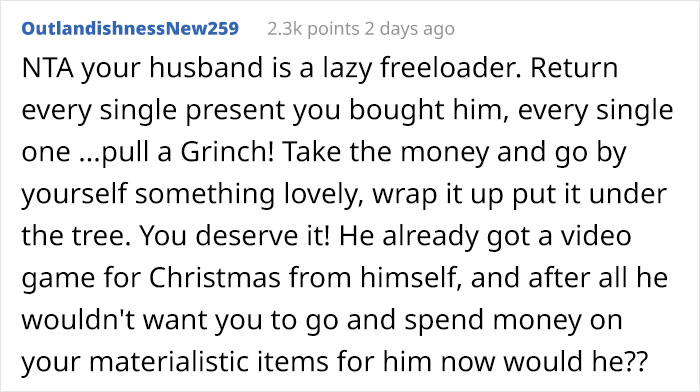 Breadwinner Wife Is Accused Of Being Materialistic After She Tells Her Husband She&rsquo;d Like A Small, Symbolic Christmas Gift